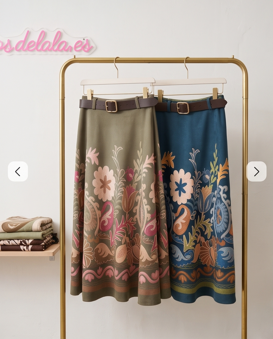 FALDA LARGA ESTAMPADA CON CINTURÓN – TRIBAL