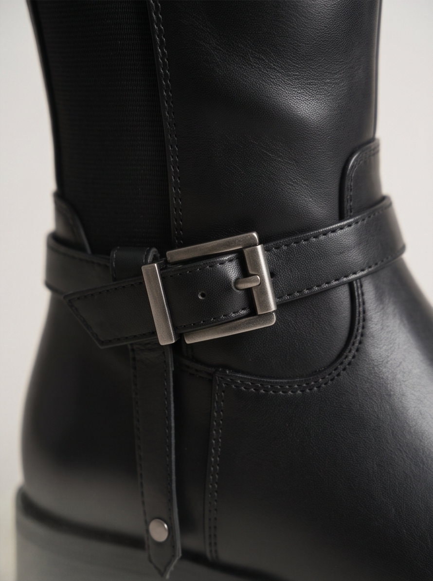 BOTA ALTA NEGRA DE MUJER CON HEBILLA – BOLONIA