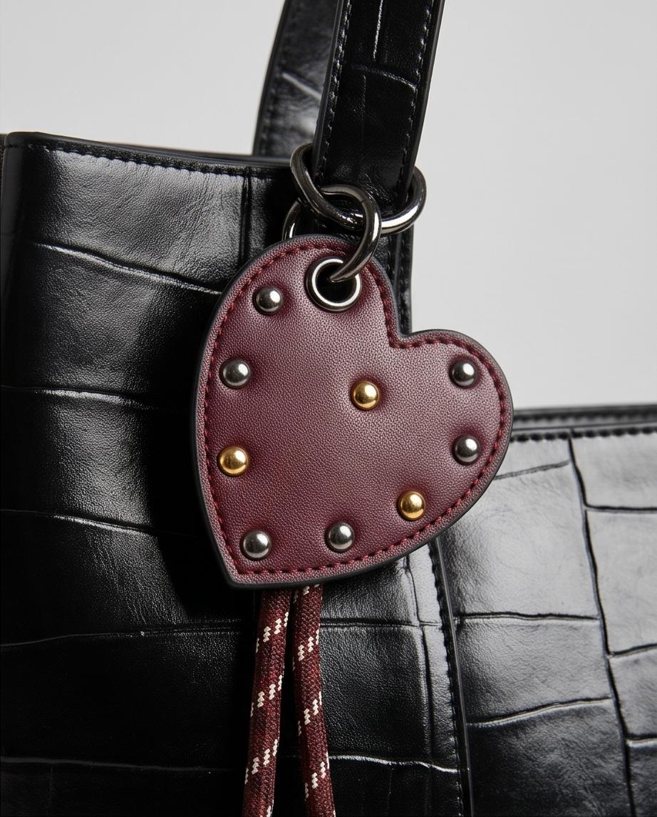 BOLSO SHOPPER NEGRO CON COLGANTE DE CORAZÓN – AMANDA