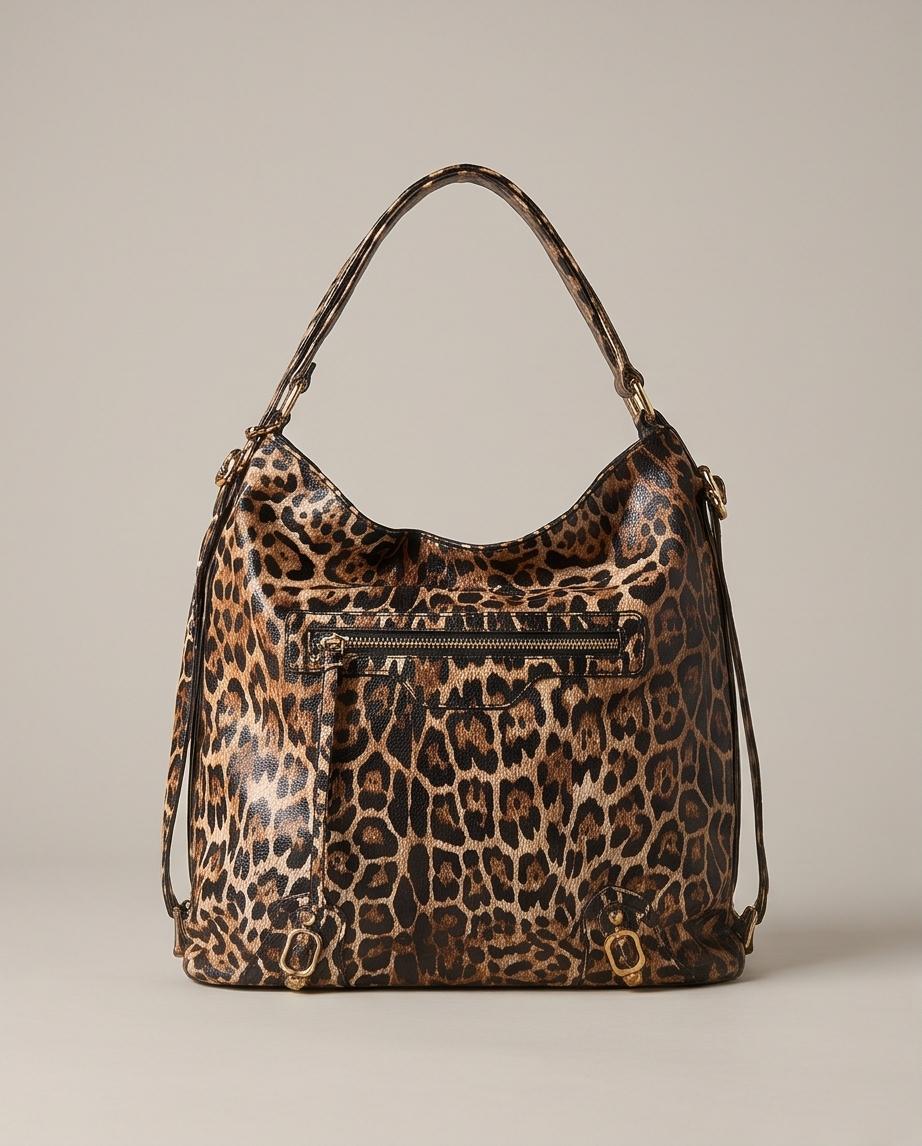 BOLSO DE MUJER LEOPARDO CON BOLSILLOS Y ASA CORTA – DAKOTA