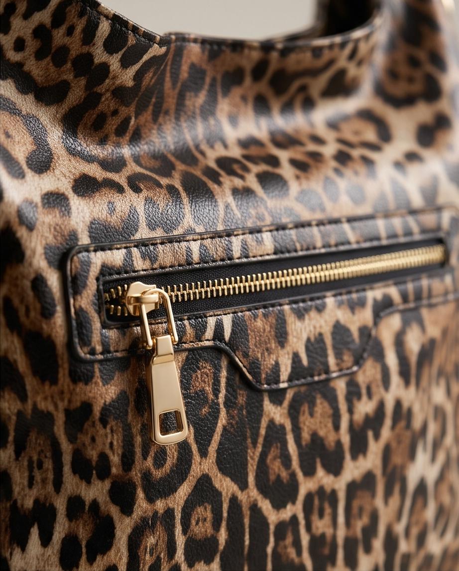BOLSO DE MUJER LEOPARDO CON BOLSILLOS Y ASA CORTA – DAKOTA