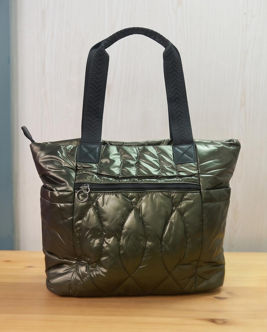 BOLSO SHOPPER ACOLCHADO VERDE CAQUI – OLIVIA