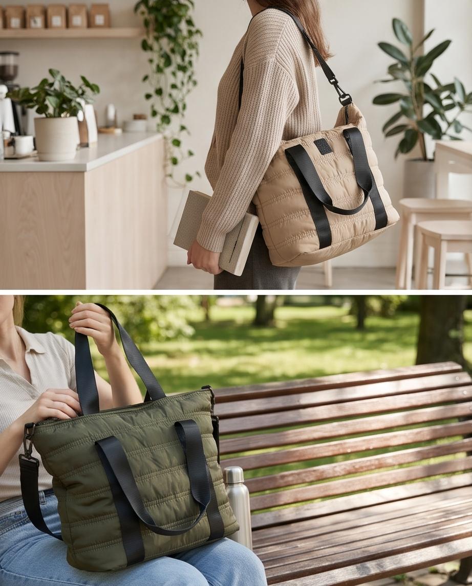 BOLSO SHOPPER ACOLCHADO CON ASA NEGRA – NORA