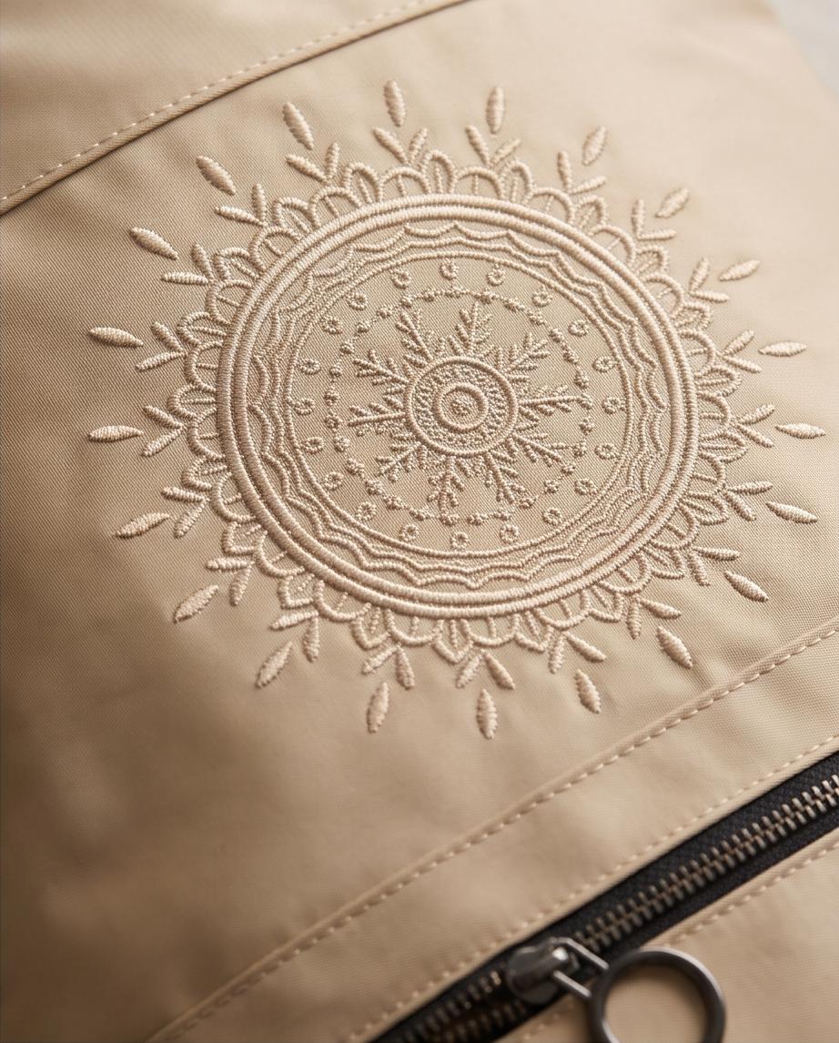 MOCHILA DE MUJER BEIGE CON BORDADO DECORATIVO – INDIA