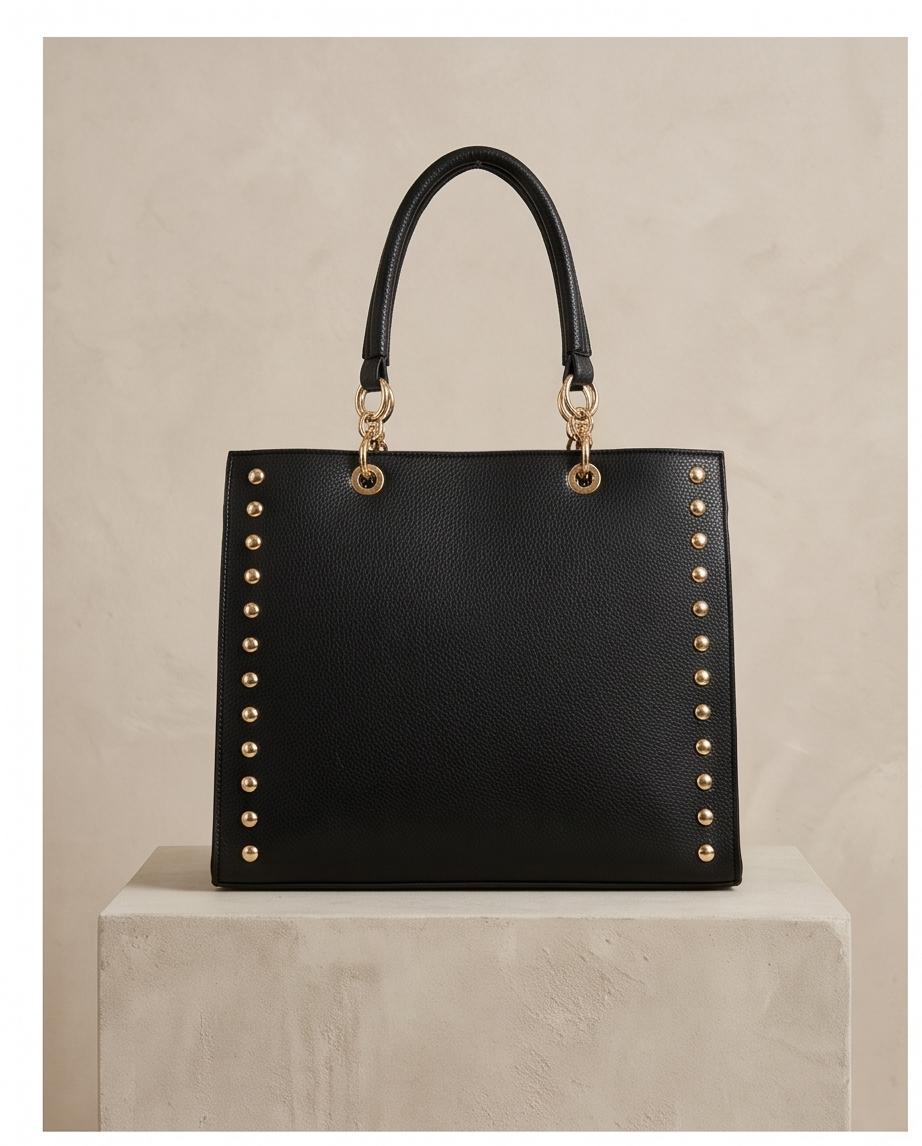 BOLSO DE MUJER NEGRO CON DETALLES DORADOS – SOFÍA