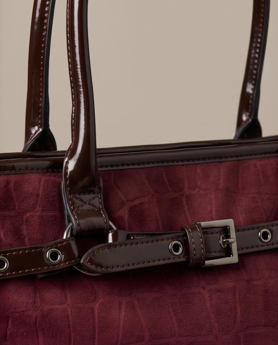 BOLSO DE MUJER GRANATE CON ESTAMPADO Y HEBILLA – CARLOTA