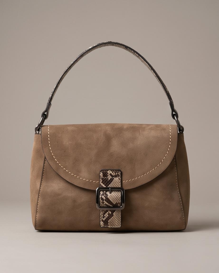 BOLSO DE MUJER VERDE CAQUI EFECTO ANTE CON DETALLES ANIMAL PRINT – LOLA